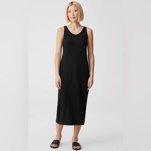Eileen Fisher System Viscose Jersey Tank Midi Dress in Black - Size Petite Large